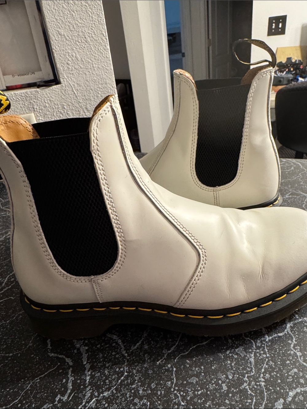 Doc Martens White Chelsea Boots with Black Elastic Panels
